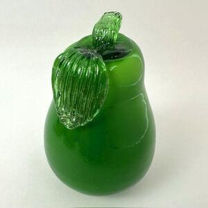 Art Glass Green Pear Hand Blown Fruit Paperweight Kitchen Decor Sculpture VTG